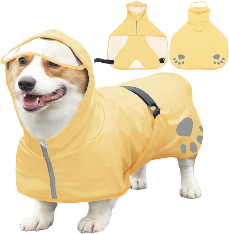 Dog Raincoat Hooded Slicker Poncho - Reflective Lightweight Pet Rain Jacket Coat,Dog Waterproof Raincoat with Adjustable