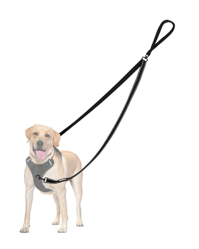 PetBonus Two Point Control Dog Leash, Works with No Pull Harnesses, No Tangle Training Leashes, Soft Padded and Reflective Walking Lead, Converts to Single Lead for Medium Large Dogs (Black)