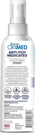 TropiClean OxyMed Hot Spot Treatment for Dogs, Medicated Dog Itching Skin Relief Spray, Anti-Itch Spray Quickly Soothes Skin Irriration, Alleviate Scratching, Chewing & Licking, Safe for Cats, 8oz