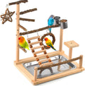 KATUMO Bird Playground - Natural Wooden Perches Parakeet Ladder Conure Swing Bird Cage Accessories with Removable Tray &