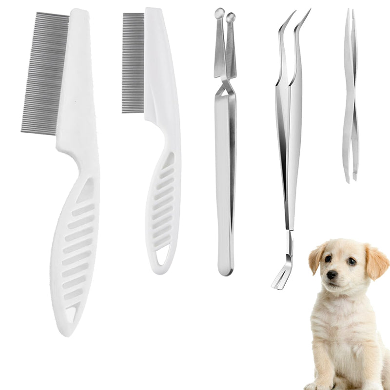 VEINARDYL 6 pcs Tick Removal Tool kit for Pets, 3 Stainless Steel Tick Tweezers with Storage Pouch and 2 Tick Comb Grooming Tools for Cats & Dogs Safe Tick Control Puller for Removal of Ticks Fleas