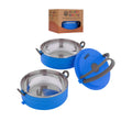 Healthy Human Travel Pet Bento Bowls - Human-Grade Stainless Steel & BPA-Free, Leak-Proof Water & Food Container Set for Dogs & Cats, 2-Pack Interlocking Bowls, Includes Spare Clips & Handle (Blue)
