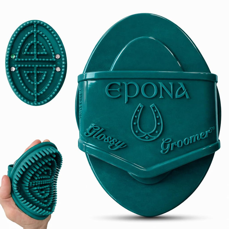 Epona Deep Teal Flexible Glossy Curry Comb for Horses – Soft, Ergonomic Grooming Brush with Flexible Tines for Deep Clea