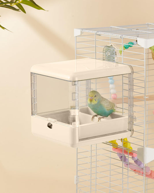 septillar Bird Feeder and Bath for Cage, Hanging Bird Bathtub Bath Shower Box Bowl, Bird Cage Accessories Suitable for Small Medium Birds, Parrots, Lovebirds, Finches, Parakeets, Mannikin (White)