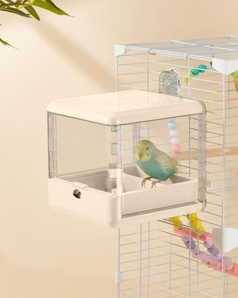 septillar Bird Feeder and Bath for Cage, Hanging Bird Bathtub Bath Shower Box Bowl, Bird Cage Accessories Suitable for Small Medium Birds, Parrots, Lovebirds, Finches, Parakeets, Mannikin (White)