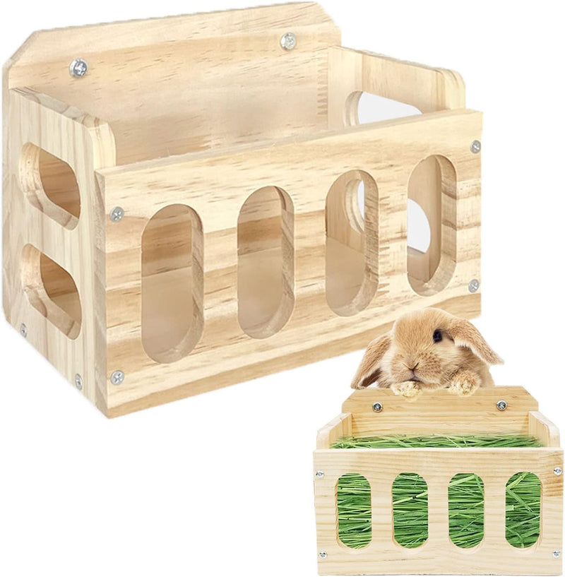 Rabbit Hay Feeder Wooden Hay Rack Guinea Pig Hay Holder Less Wasted Hanging Hay Feeder for Bunny Chinchillas Guinea Pig 