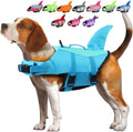 EMUST Shark Dog Life Jackets for Water Safety - Adjustable Ripstop Pet Life Vest with Rescue Handle for Swimming Pool, Beach, Boating (L, Pool Blue)