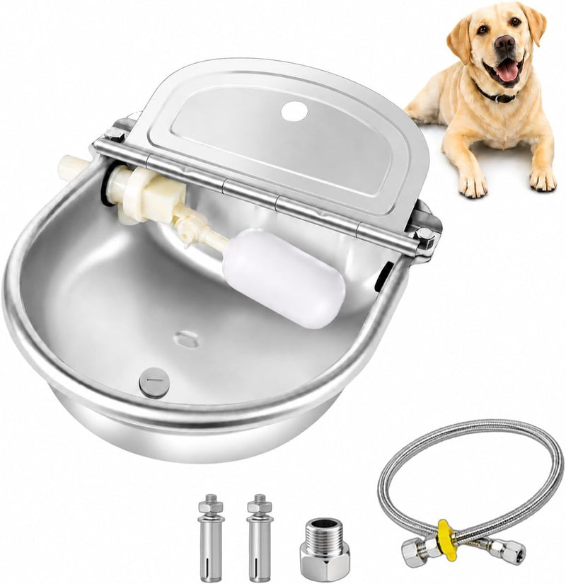 Dog Water Bowl Dispenser, Automatic Pet Water Dispenser, 3L Outdoor Stainless Steel Drinking Trough, Livestock Waterer w