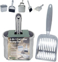 Vitisyao 4-in-1 Cat Litter Scoop with Holder, Cat Litter Box Organizer Cleanup Kit - Sweeper & Dustpan, Aluminum Kitty Litter Scooper and Storage Caddy (Gray)
