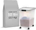 IRIS USA Airtight Dog Food Storage Container, WeatherPro, Up to 50 lbs, Removable Wheels, for Dog Cat Bird and Other Pet Food Storage Bin, Keep Fresh, Translucent Body, Made in USA, Clear/Gray