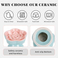 S&Q's CERAMICS Raised Slow Feeder Cat Bowl, Ceramic Elevated and Titled Glass Food Bowl Small Dogs Slow Feeder, Flower S