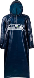 NFL Waterproof Rain Poncho for Adults, Sporty, Elastic Sleeves and Drawstring Hood, Unisex Rain Coat