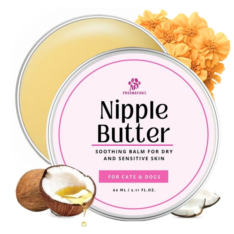 PREGNAPAWS Nipple Soothing Balm for Nursing Dogs & Cats – Lick-Safe, Lanolin-Free, All-Natural Nipple Butter – Soothes Chapped & Cracked Skin – Coconut Oil, Shea Butter, Vitamin E, 2.11 oz