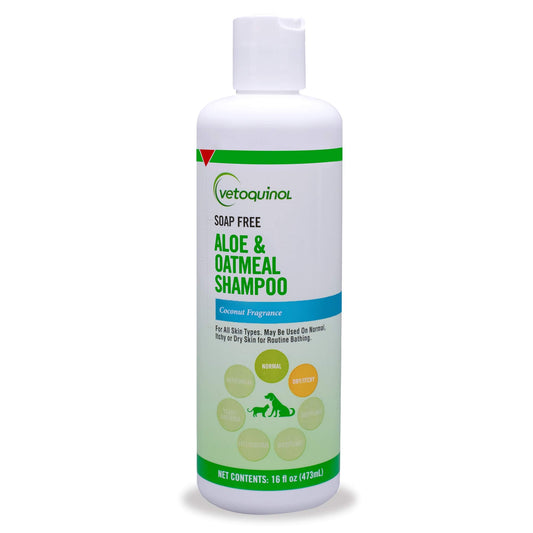 Vetoquinol Aloe & Oatmeal Shampoo - Gentle & Moisturizing Formula for Dogs & Cats - Pet Shampoo for Deep Cleansing - Paraben-Free Coat Care for All Skin Types - 16oz