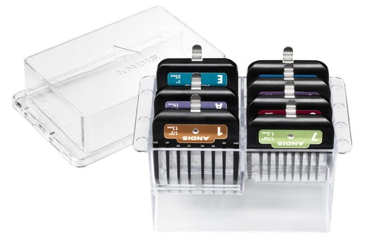 Andis 562014 Premium Clip Animal Comb Set – Built with Plastic, Includes 7 Color Coded Combs of Different Sizes, Metal Clip to Attach Comb - Fits Ultra Edge & Ceramic Edge Blades, Multicolor