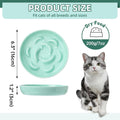 Cat Slow Feeder Bowl Set - 2 Pcs Ceramic Cat Food Plates for Slow Eating - Double Cat Dish for Dry Wet Food - Slow Feeding Cat Bowls Whisker Friendly - Microwave and Dishwasher Safe - Blue and Green
