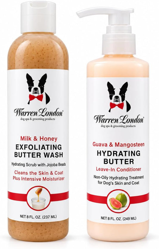 Warren London Butter Combo Dog Shampoo & Leave-in Conditioner, Milk & Honey/Guava & Mango, 8 oz Each, 2-Pack