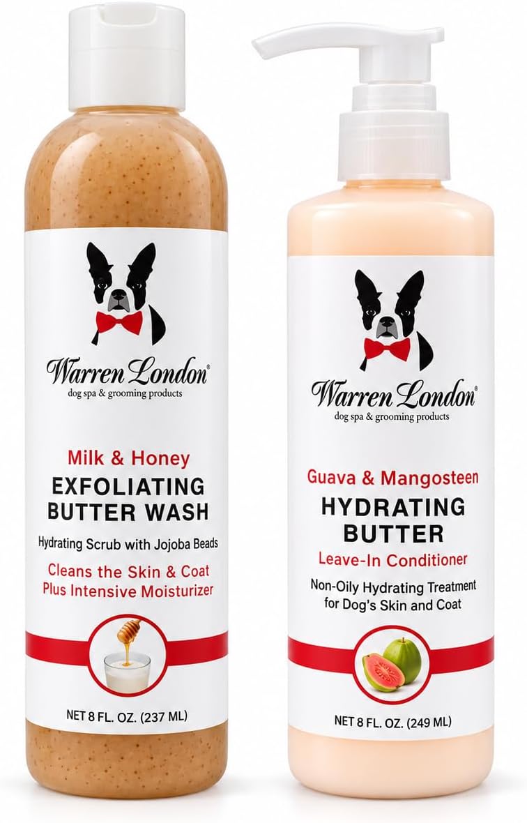 Warren London Butter Combo Dog Shampoo & Leave-in Conditioner, Milk & Honey/Guava & Mango, 8 oz Each, 2-Pack