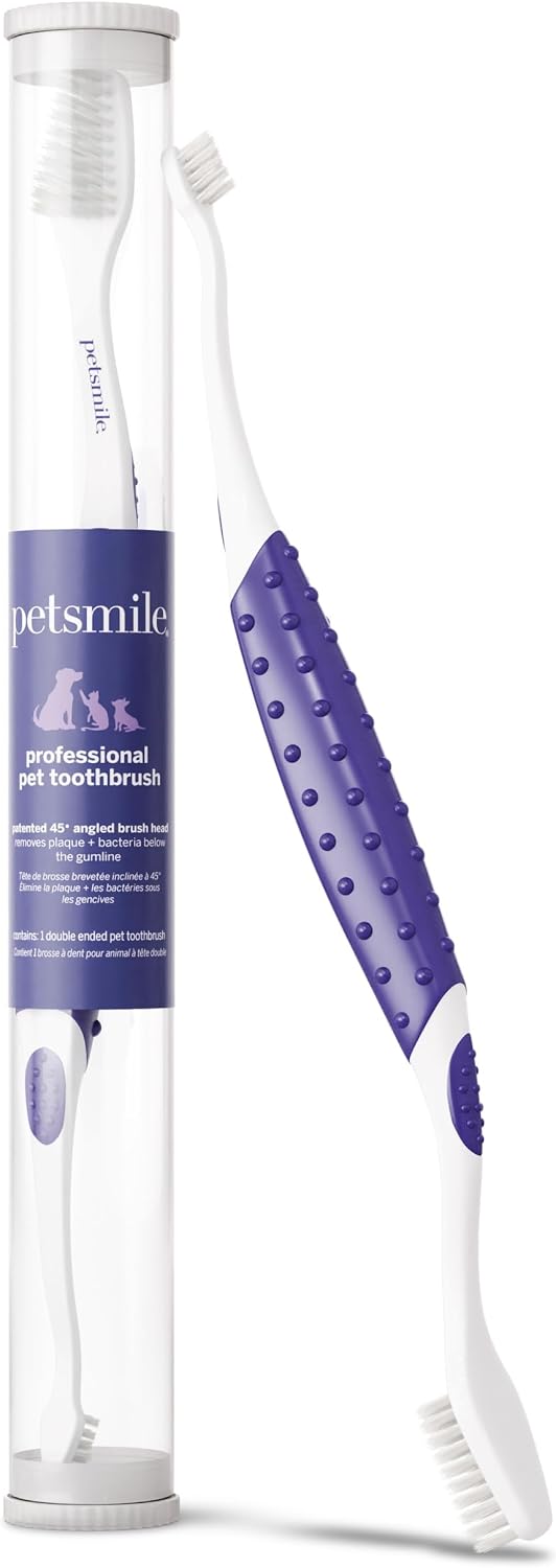 petsmile Professional Pet Toothbrush - Patented 45 Degree Cat & Dog Toothbrush for Small & Large Animals - Pet Accessories for Dental Care - VOHC Approved Teeth Cleaning - Dog Toothpaste Not Included
