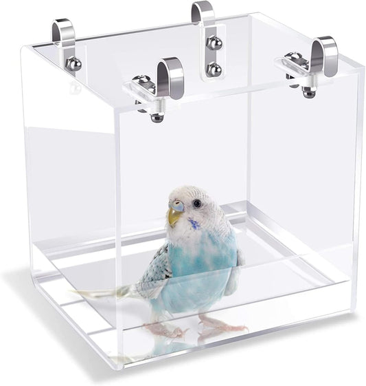 GURECOD Hanging Bird Bath Cube Bird Bathtub Bath Shower Box Bowl Cage Accessory for Little Bird Canary Budgerigar Parrot