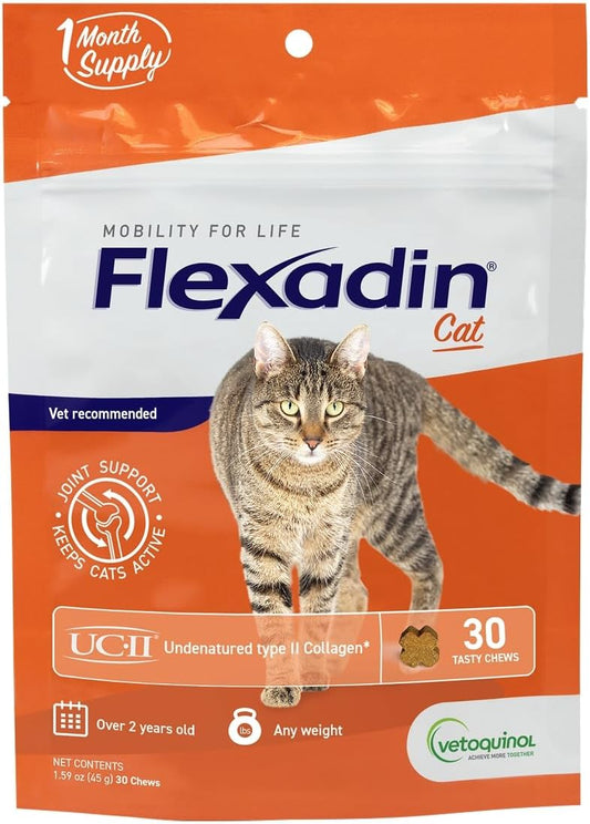 Vetoquinol Flexadin - Joint Support for Cats of Any Size - Healthy Hip & Mobility Support for Comfortable Movement - Tasty Daily Chew with Beef Flavor - 30 Count Bag