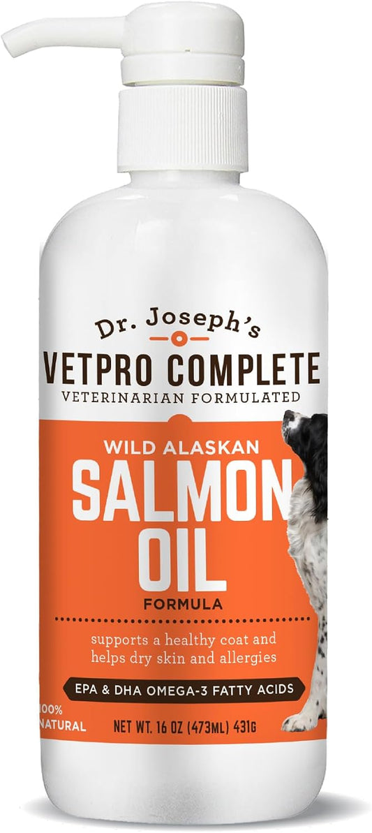 Dr. Joseph's VetPro Complete Wild Alaskan Salmon Oil Supplement for Dogs & Cats, 16 Ounces, Omega 3 & 6 Liquid Fish Oil,
