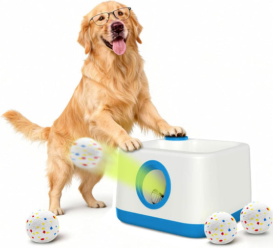 Dog Ball Launcher - Automatic Ball Thrower for Dogs, 3 Adjustable Distance Settings Auto/Manual Dog Ball Thrower, Indoor
