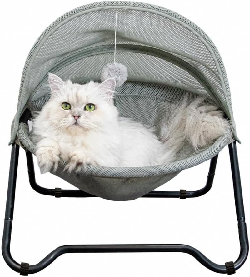 Elevated Cat Hammock Bed with Awning, Breathable Raised Pet Bed Only for Cats & Small‑Size Dogs, Tool‑Free Assembly, Rem