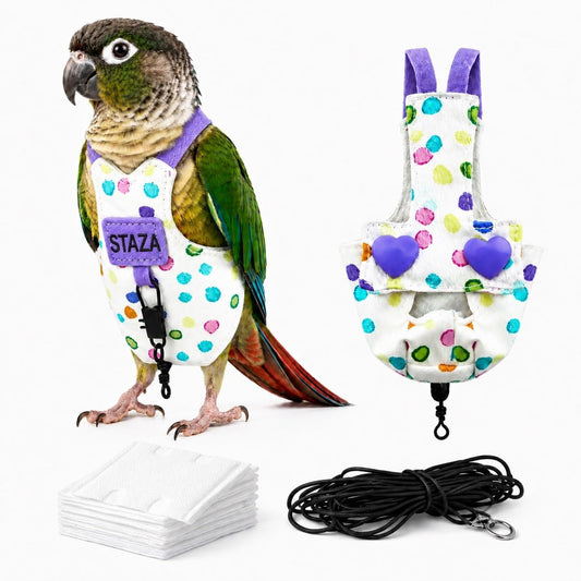 Bird Diaper Flight Suit Set with Leash Cord and Absorbent Pads, Reusable Small Bird Suit for Supervised Indoor Training