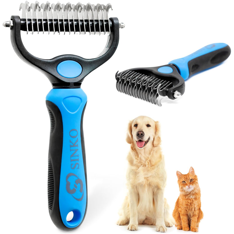 Sinko Shedding Brush For Dog and Cat, Undercoat Rake with Extra Wide Double-Sided Stainless Teeth for Detangling, Deshed
