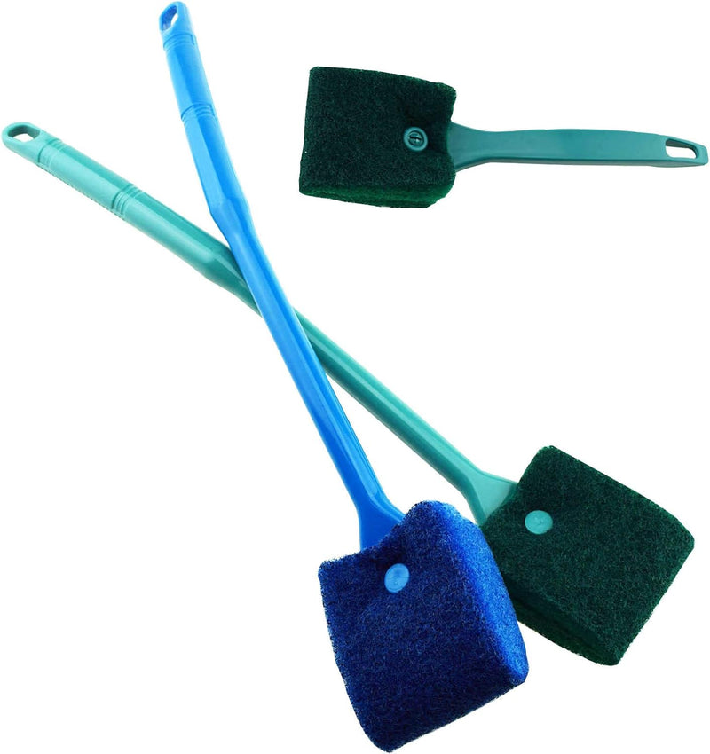 3 PCS Double-Sided AOODOOM Aquarium Fish Tank Algae Cleaning Brush with Non-Slip Handle, Sponge Scrubber Cleaner for Gla