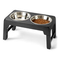 Amazon Basics Elevated Dog Bowls Stand, Height Adjustable Raised Pet Feeder Dish Station with Non-Slip Base, Stainless Steel Bowls, 17.3 x 9.4 x 12 in, Black