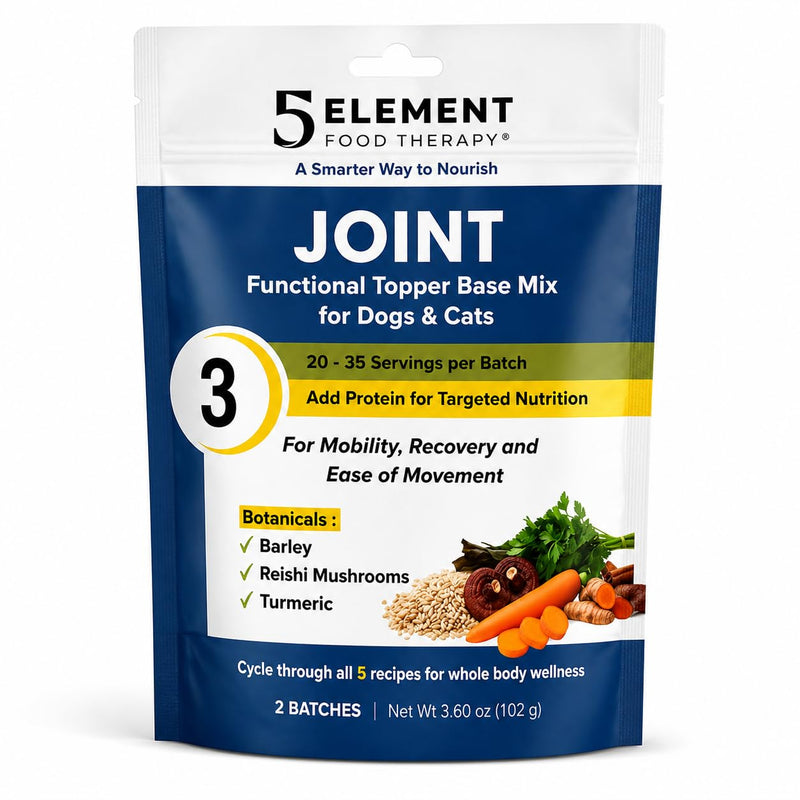 5 Element Food Therapy Joint Functional Topper Base Mix for Dogs & Cats - Organic Barley, Reishi Mushrooms & Turmeric - Mobility, Recovery & Active Living Support - 3.6 oz