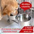 Dog Crate Water Bowl No Spill, 2 Pack Stainless Steel Large Dog Bowls, Hanging Dogs Kennel Water and Food Bowls for Crate Cage，Metal Feeder Dish Coop Cup for Medium Large Dogs Pets
