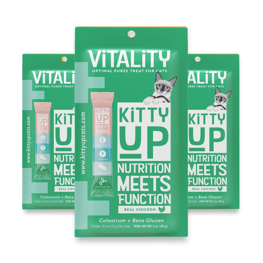 Kitty Up Lickable Cat Treats - Vitality Chicken Puree Squeeze Tubes with Lysine, Taurine & Beta Glucan | Immune Support for Indoor Cats (12 Pack)