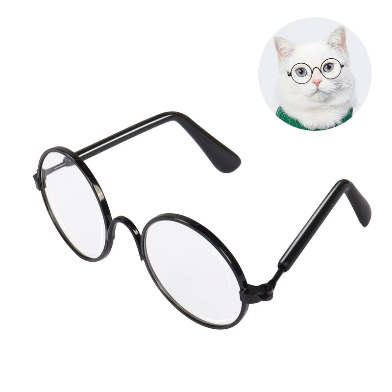 YAODHAOD Pet Sunglasses Classic Retro Circular Metal Prince Sunglasses Funny Cute Puppy Cat Teacher Bachelor Cosplay Glasses Pet Photos Props for Small Dog Cat（2 PCS (Transparent)
