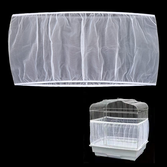Chihutown Soft Airy Bird Cage Net Cover, Bird Cage Seed Catcher, Skirt Guard Gauze Birdcage Mesh Netting for Round Square Cages, Reuseable (White, L)
