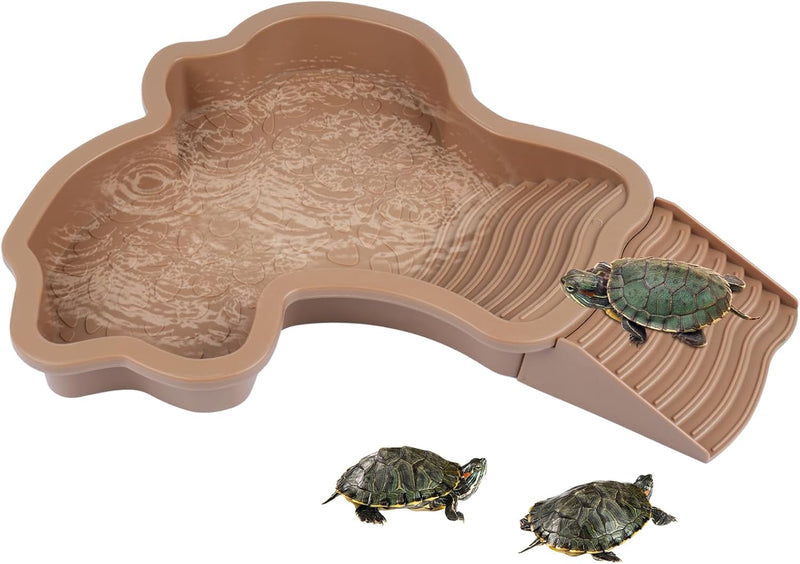 Large Reptile Bathing Pool, Tortoise Food Water Bowls with Ramp, Reptile Feeding Dish Water Bowl Bathing Pool Aquarium O