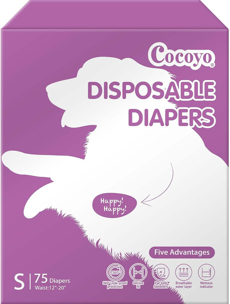 COCOYO Disposable Female Dog Diapers Small Size, 75 Count, Super Absorbent, Breathable, Wetness Indicator