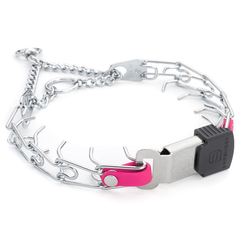 Herm Sprenger Chrome Plated Steel Dog Collar with Quick Release ClicLock Buckle and Biothane Insert Training Collar for Dogs Made in Germany (Passionfruit Pink, 16in x 2.25mm(neck size up to 13-14in))