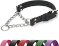 Martingale Collar for Dogs No-Pull Adjustable Training Collar with Stainless Steel Chain - Genuine Leather Anti-Slip Des