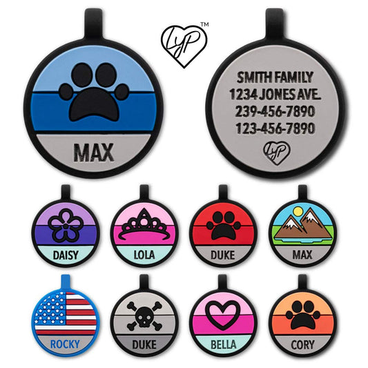 LYP Original Soundless Pet Id Tags | Custom Dog Tags Personalized for Pets | Durable Silicone Deep Engraved Dog Tag | No More Jingling | Blue Paw