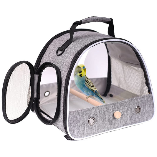 Small Bird Travel Carrier, Portable Bird Travel Cage for Parakeet, Parrot, Budgie, Guinea Pig, Bearded Dragon Reptile Carrier for Hiking Vet Visit Bicycle Ride (Grey)