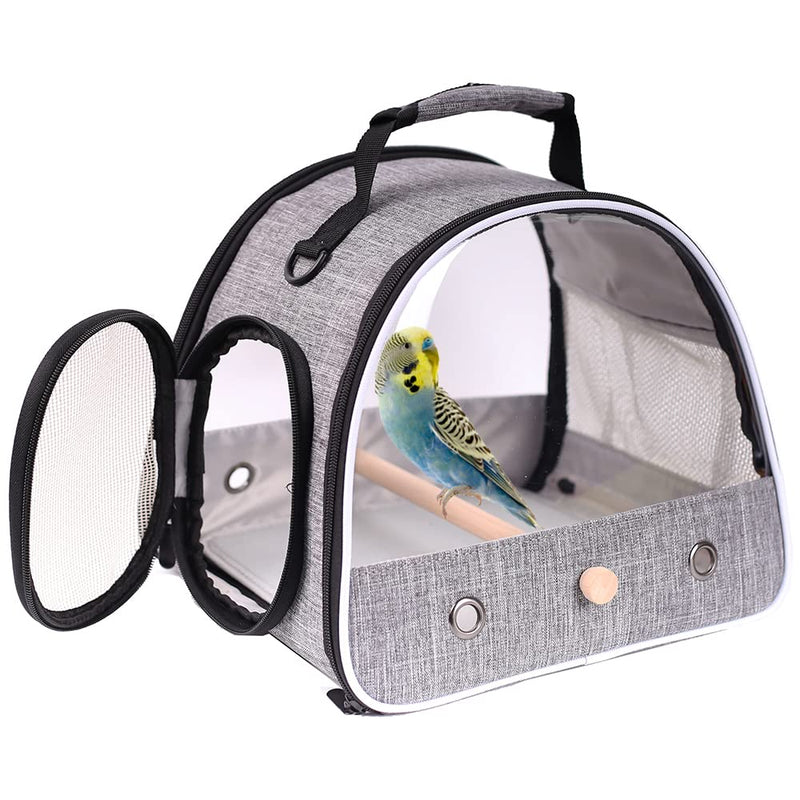 Small Bird Travel Carrier, Portable Bird Travel Cage for Parakeet, Parrot, Budgie, Guinea Pig, Bearded Dragon Reptile Carrier for Hiking Vet Visit Bicycle Ride (Grey)