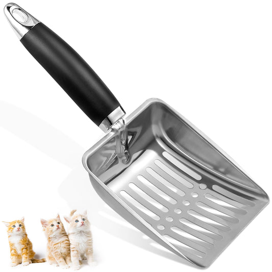 Apidgrowth Cat Litter Scoop - Stainless Steel Metal Cat Litter Scoop-Kitty Metal Scooper-Sturdy Mesh Scooper - Mesh Shovel-Easy to Clean - Suitable for Cat Litter Box - Light Black