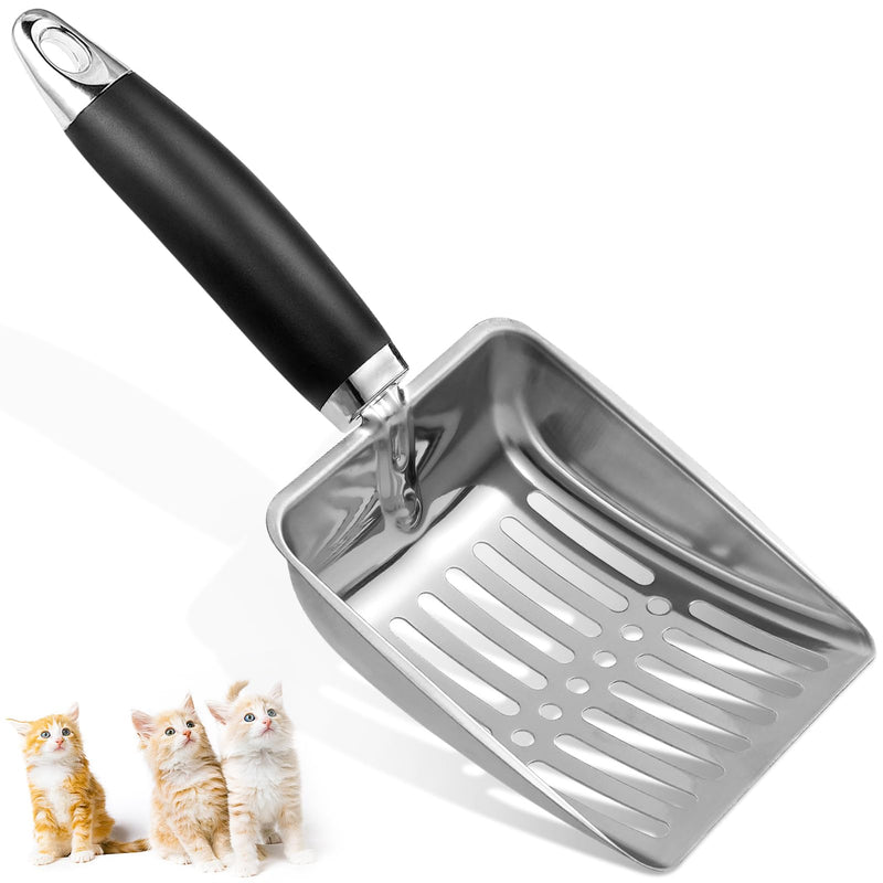 Apidgrowth Cat Litter Scoop - Stainless Steel Metal Cat Litter Scoop-Kitty Metal Scooper-Sturdy Mesh Scooper - Mesh Shovel-Easy to Clean - Suitable for Cat Litter Box - Light Black