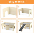 Detachable 2-Story Wooden Guinea Pig Castle with Ramp & Fleece Mat, Small Animal Hideout House for Guinea Pigs, Hamsters