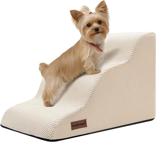 Aodisman Dog Stairs for Small Dogs,3 Step Dog Ramp for Couch and Bed,Pet Stairs with Non-Slip Bottom for Old Cats,Indoor Pet Steps,Comfort,Durable,15.4" H,Blue