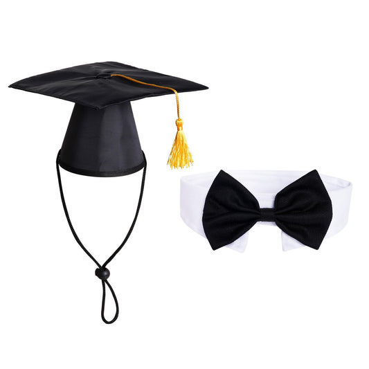 SUMERSHA Pet Graduation Cap with Bowtie Dog Graduation Hat with Yellow Tassel Pet Graduation Costume Accessory for Dogs Cats Party Outfit (Hat+ Bow Tie)