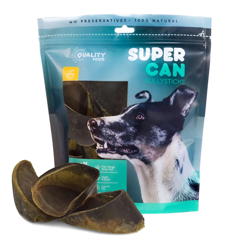 SUPER CAN BULLYSTICKS Cow Hooves for Dogs (6 Pack) Odor Free No Rawhide Beef Stick Chews for Puppies, Adult and Senior.